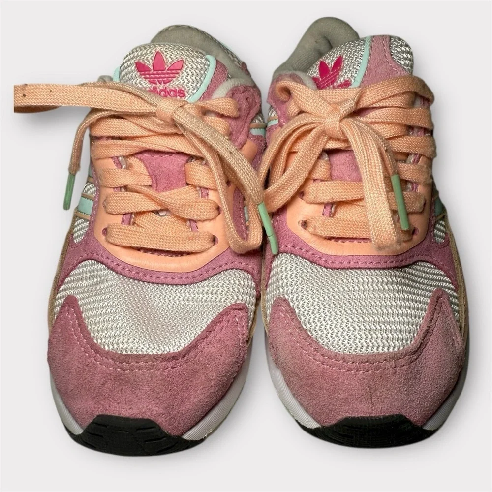 Adidas ZX Flux Kids Sneakers Size 11K Pink Mint Green Mesh Lace Up Athletic